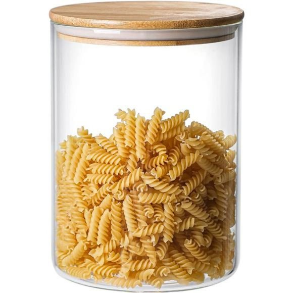 Opbergpotten Glazen keukencontainer met acacia hout luchtdicht deksel panda canister kleine duidelijke voedsel opslag potten voor koffie, noten potten (Color : 800ml/27oz